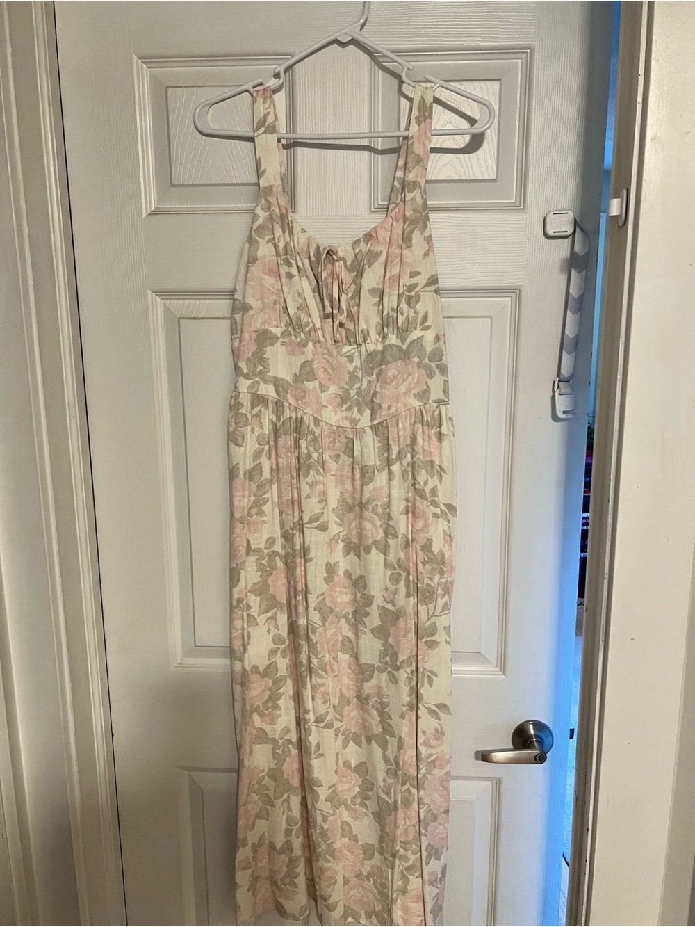 Sleeveless Pink & Cream Floral Maxi Dress with Tie Front